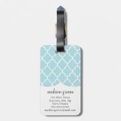 Baby Blue Moroccan Tiles Lattice Personalized Bagagelabel (Achterkant verticaal)