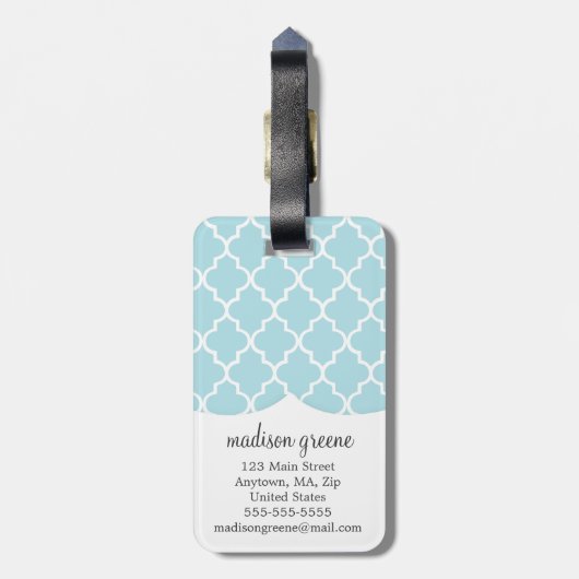 Baby Blue Moroccan Tiles Lattice Personalized Bagagelabel (Achterkant verticaal)