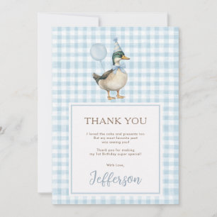 Baby Blue One Lucky Duck 1e verjaardag Bedankkaart