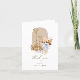 Baby Blue Pampas Grass Giraffe Baby shower Bedankkaart