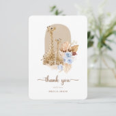 Baby Blue Pampas Grass Giraffe Baby shower Bedankkaart (Staand voorkant)