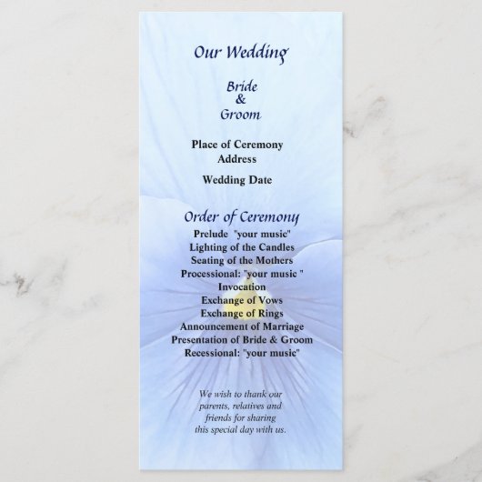 Baby Blue Pansy Wedding Programma (Voorkant)