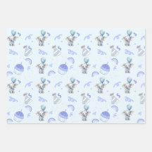 Baby Blue Party Wrapping Papier (set van 3 vellen)