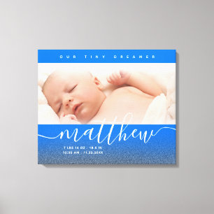 Baby Blue Pasgeboren Baby Foto Glitter Canvas Afdruk