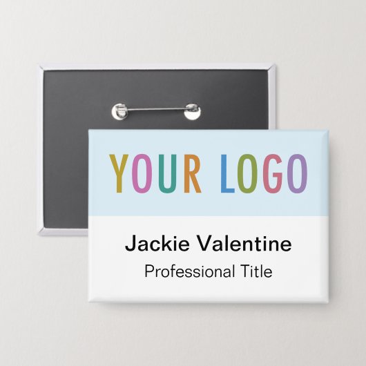 Baby Blue Pin Back Badge Naam Tag Button met Logo (Voorkant / Achterkant)