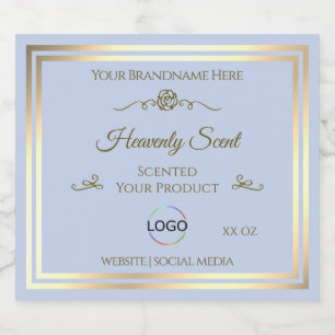Baby Blue Product Label met Goud Lijst en Logo Likeurfles Etiket