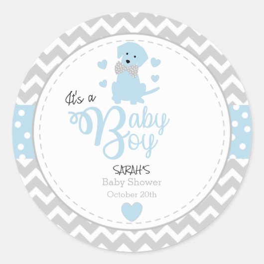 Baby Blue Puppy Baby shower Stickers (Voorkant)