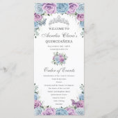 Baby Blue Purple Floral Quinceañera Order Events Programma (Voorkant)