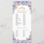 Baby Blue Purple Floral Quinceañera Order Events Programma (Achterkant)
