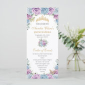 Baby Blue Purple Floral Quinceañera Order Events Programma (Staand voorkant)
