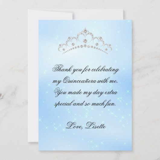 Baby Blue Quinceanera Op maat gemaakte foto toevoe Bedankkaart (Achterkant)