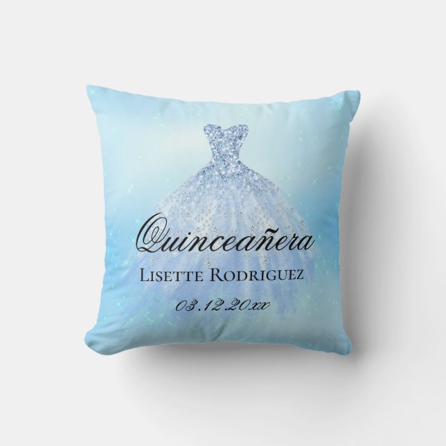 Baby Blue Quinceanera op maat Kussen (Voorkant)