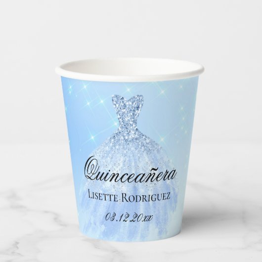 Baby Blue Quinceanera Papieren Bekers (Voorkant)