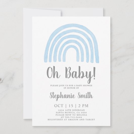 Baby Blue Rainbow Baby shower Boy Invitation (Devant)