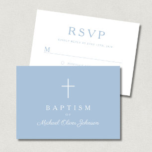 Baby Blue Religieus Kruis Jongen Doop RSVP Kaartje
