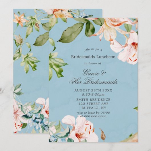 Baby Blue Rose Lily Bridesmaids Invitations de déj (Devant / Derrière)