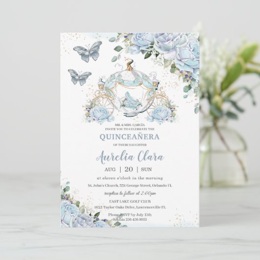 Baby Blue Rozen Princess Cinderella Quinceañera Kaart (Staand voorkant)