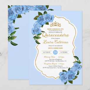 Baby Blue Rozen White en Gold Elegant Quinceanera Kaart