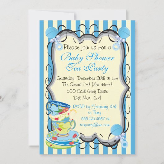 Baby Blue Shower Victorian Tea Party Invitation (Devant)