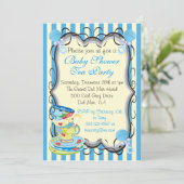 Baby Blue Shower Victorian Tea Party Invitation (Debout devant)