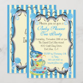 Baby Blue Shower Victorian Tea Party Invitation (Devant / Derrière)