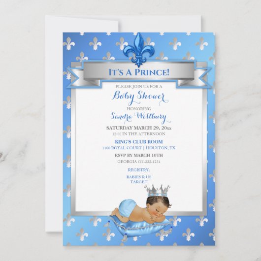 Baby Blue & Silver Fleur de Lis Etnic Prince Kaart (Voorkant)