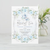 Baby Blue Silver Flower Vrijgezellenfeest Tea Part Kaart (Staand voorkant)