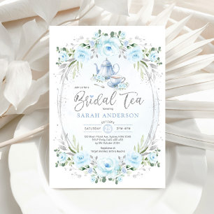Baby Blue Silver Flower Vrijgezellenfeest Tea Part Kaart
