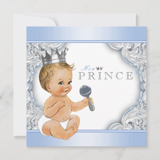 Baby Blue Silver Prince Baby shower Kaart (Voorkant)