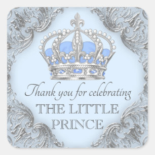 Baby Blue Silver Prince Baby shower Stickers