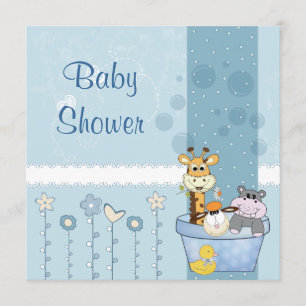 Baby Blue Stippen Animals Flowers Baby shower Kaart