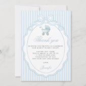 Baby Blue Stroller Bow Boy Shower Bedankkaart (Voorkant)