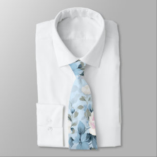 Baby Blue Stunning Vintage Waterverf Bloemenprint Stropdas