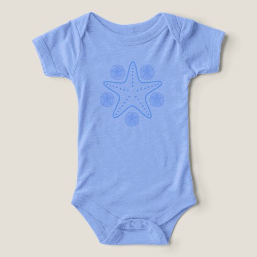 Baby blue tee shirt for boy with starfish shells (Design Recto)
