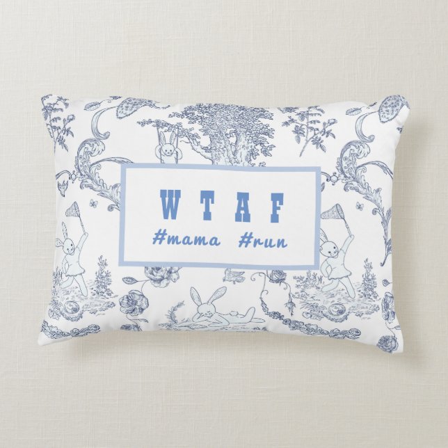 Baby Blue Toile Bunny Konijn Accent Kussen (Achterkant)