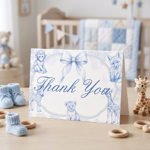 Baby Blue Toile Safari Baby Shower Bedankkaart