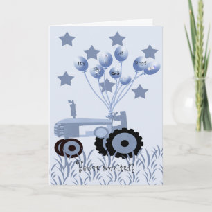 Baby Blue Tractor met ballonnen Kaart