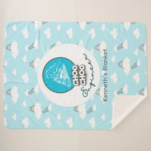 Baby Blue Train Choo Choo Engineer Sherpa Deken (Voorkant (horizontaal))