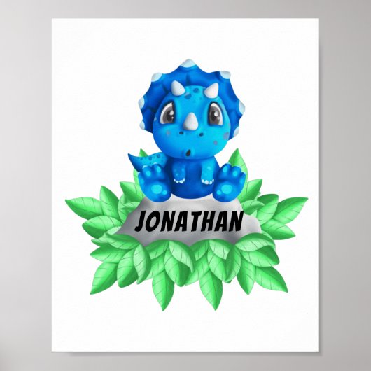 Baby Blue Triceratops Dinosaur White Poster (Voorkant)