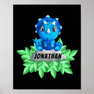 Baby Blue Triceratops Dinosaurus Zwarte Poster