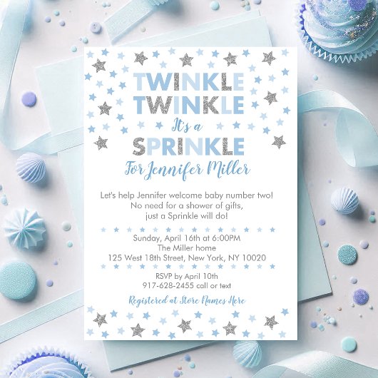 Baby Blue Twinkle Star Baby Sprinkle Kaart