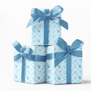 Baby Blue Watercolor Harten Cadeaupapier