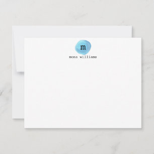 Baby Blue Waterverf Circle Modern Zwart Monogram Notitiekaartje