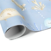 Baby Blue Whale & Narwhal onder het Zee Cadeaupapier (Rol Hoek)