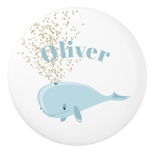 Baby Blue Whale Sparkle Nautical Personal Nursery Keramische Knop (Voorkant)