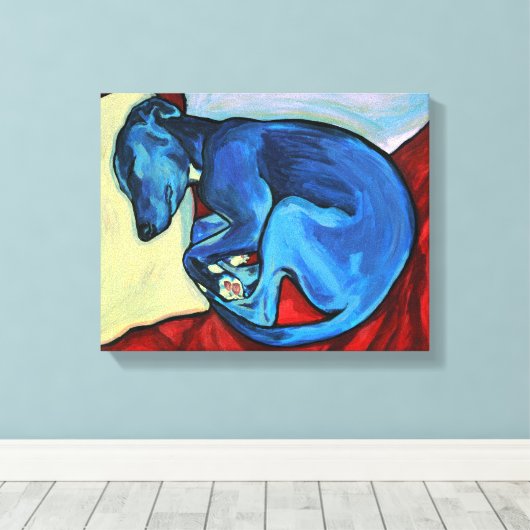 'Baby Blue' Whippet Puppy Canvas Afdruk (Insitu (Houten vloer))