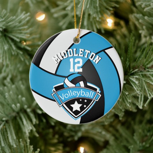 🏐 Baby Blue, White en Black Persoonlijke volleyba Keramisch Ornament (Boom)