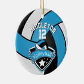 🏐 Baby Blue, White en Black Persoonlijke volleyba Keramisch Ornament (Rechts)
