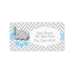Baby Blue, White en Grey Elephant Baby shower Etiket