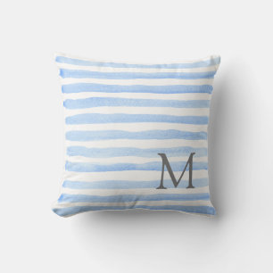 Baby Blue & White Stripes Monogram Sierkussen